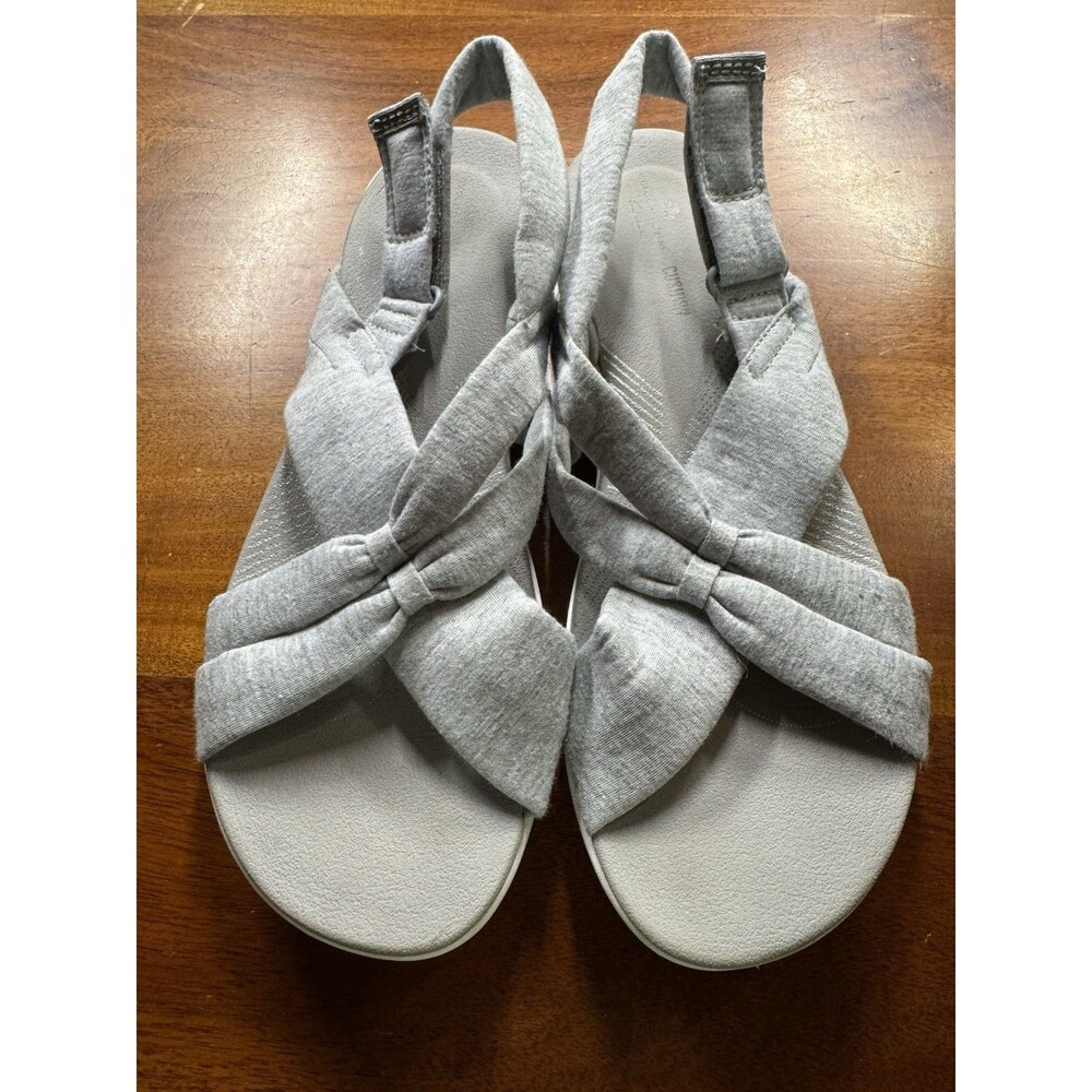 Clarks Cloudsteppers Arla Shore Grey Fabric Bow Slingback Sandals Womens Size 9M